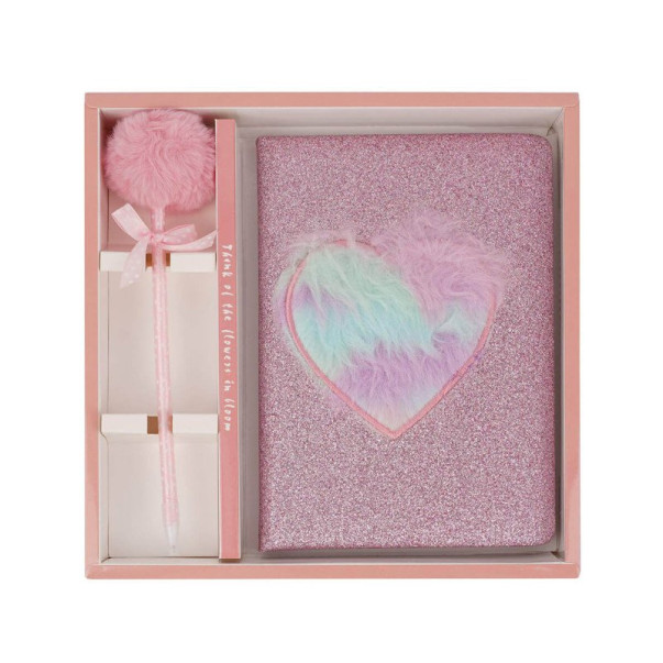 Darilni set Heart DNEVNIK in KEMIČNI SVINČNIK POM POM