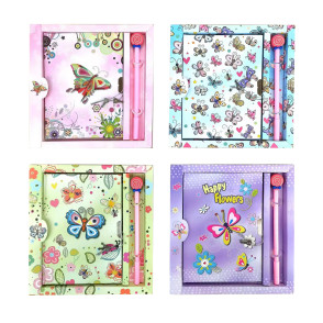 Darilni set Metulji DNEVNIK in KEMIČNI SVINČNIK s ključavnico